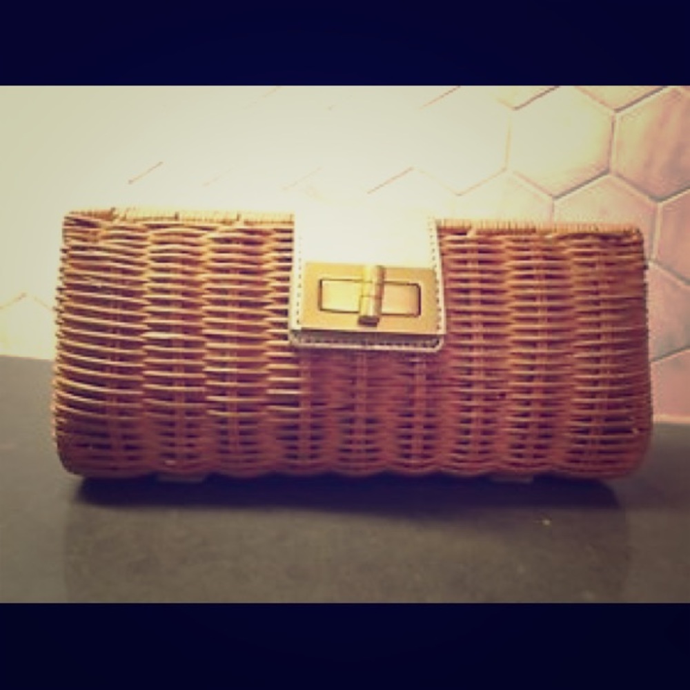J.Crew cute Summer wicker and gold Clutch!